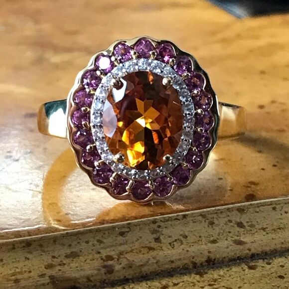 Santa Ana Madeira Citrine Sterling Silver Yellow Gold Vermeil Ring Size 10 - Picture 9 of 9